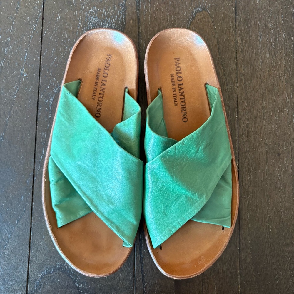 Vero Cuoio Emerald Green Criss‎ Cross Sandals Slides Size 36